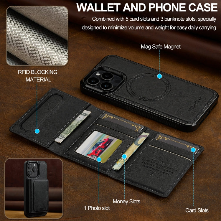 For iPhone 16 Pro LC.IMEEKE L5 Series Detachable RFID Card Bag Magsafe Phone Case(Black)