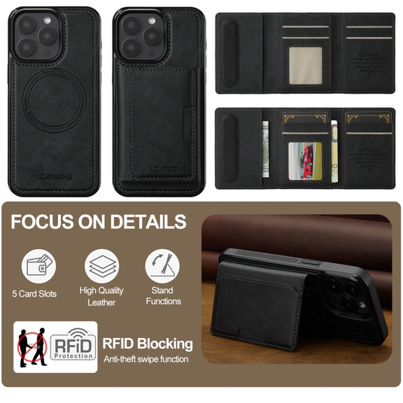 For iPhone 16 Pro LC.IMEEKE L5 Series Detachable RFID Card Bag Magsafe Phone Case(Black)