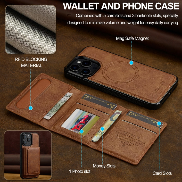 For iPhone 16 Pro LC.IMEEKE L5 Series Detachable RFID Card Bag Magsafe Phone Case(Brown)