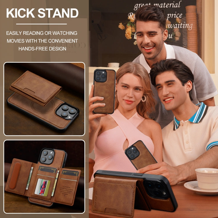 For iPhone 16 Pro LC.IMEEKE L5 Series Detachable RFID Card Bag Magsafe Phone Case(Brown)