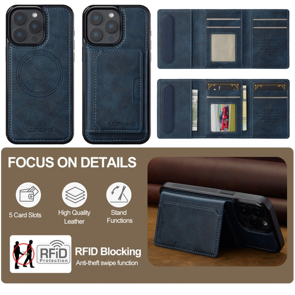 For iPhone 16 Pro LC.IMEEKE L5 Series Detachable RFID Card Bag Magsafe Phone Case(Blue)