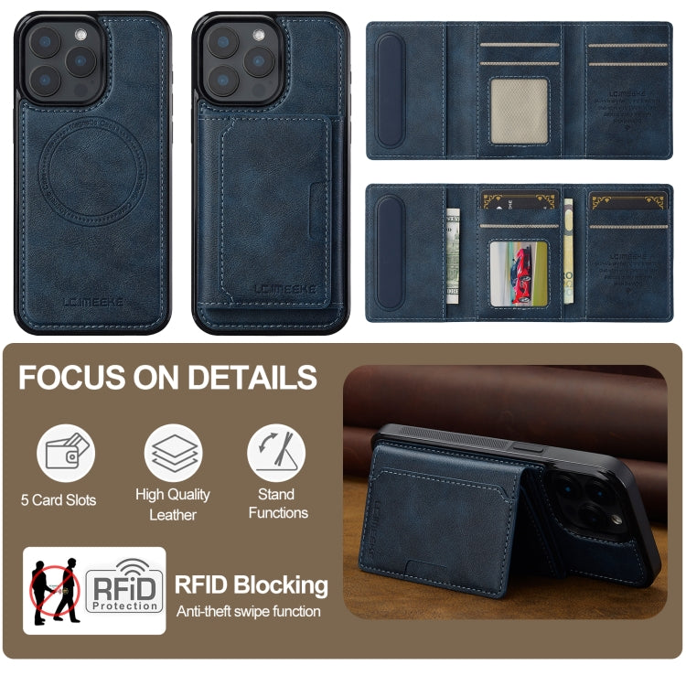 For iPhone 16 Pro LC.IMEEKE L5 Series Detachable RFID Card Bag Magsafe Phone Case(Blue)