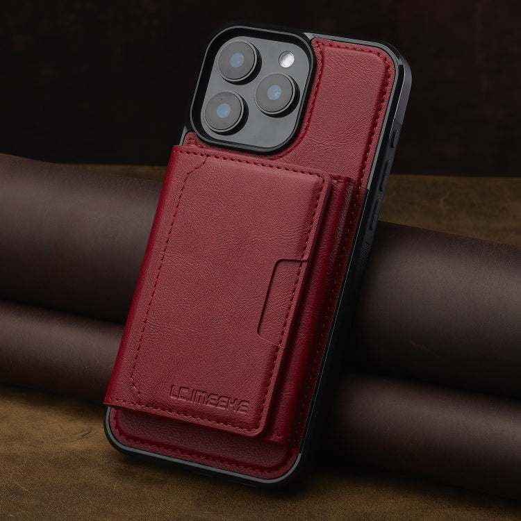 For iPhone 16 Pro LC.IMEEKE L5 Series Detachable RFID Card Bag Magsafe Phone Case(Red)