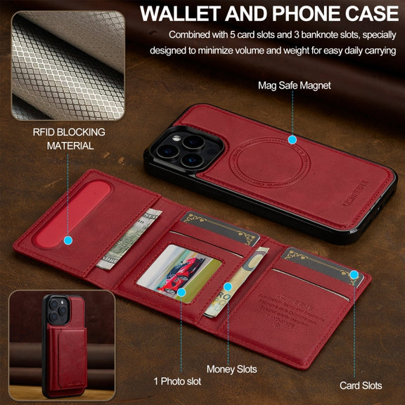 For iPhone 16 Pro LC.IMEEKE L5 Series Detachable RFID Card Bag Magsafe Phone Case(Red)