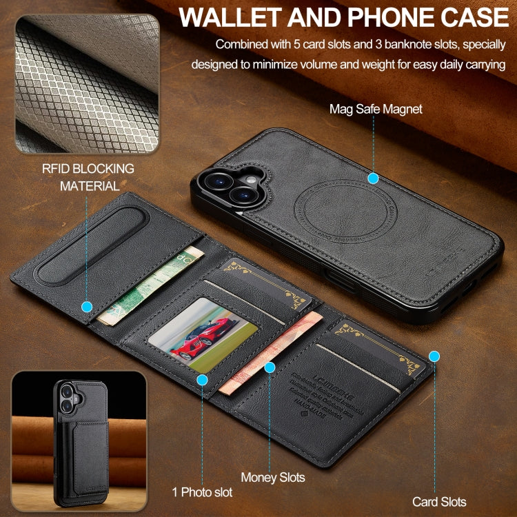 For iPhone 16 Plus LC.IMEEKE L5 Series Detachable RFID Card Bag Magsafe Phone Case(Black)