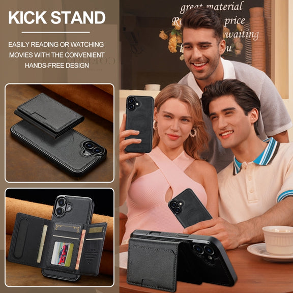 For iPhone 16 Plus LC.IMEEKE L5 Series Detachable RFID Card Bag Magsafe Phone Case(Black)