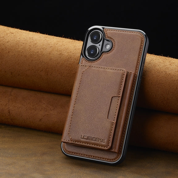 For iPhone 16 Plus LC.IMEEKE L5 Series Detachable RFID Card Bag Magsafe Phone Case(Brown)