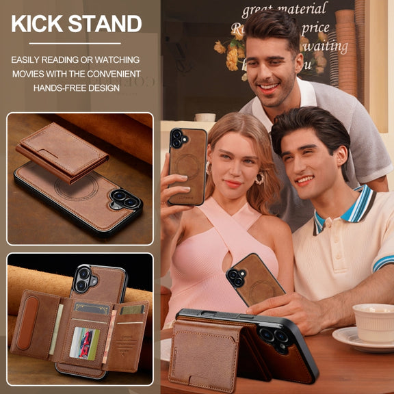 For iPhone 16 Plus LC.IMEEKE L5 Series Detachable RFID Card Bag Magsafe Phone Case(Brown)