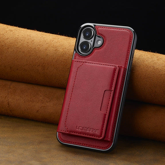 For iPhone 16 LC.IMEEKE L5 Series Detachable RFID Card Bag Magsafe Phone Case(Red)