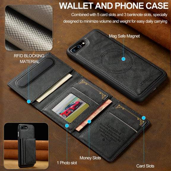 For iPhone 16e LC.IMEEKE L5 Series Detachable RFID Card Bag Magsafe Phone Case(Black)