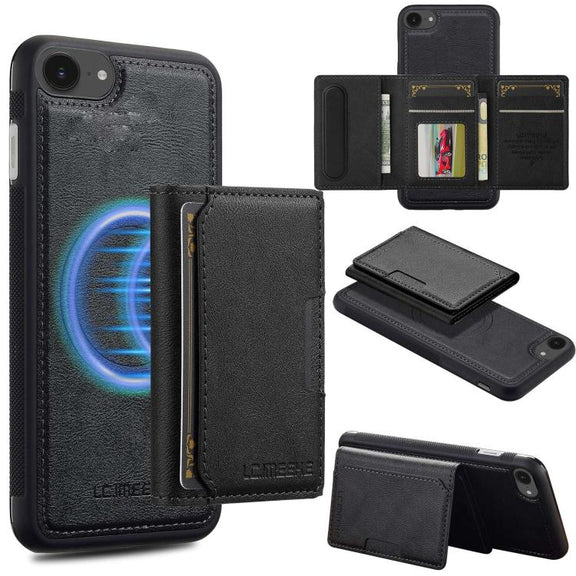 For iPhone 16e LC.IMEEKE L5 Series Detachable RFID Card Bag Magsafe Phone Case(Black)