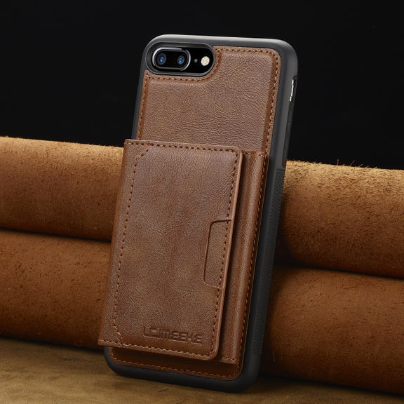 For iPhone 16e LC.IMEEKE L5 Series Detachable RFID Card Bag Magsafe Phone Case(Brown)