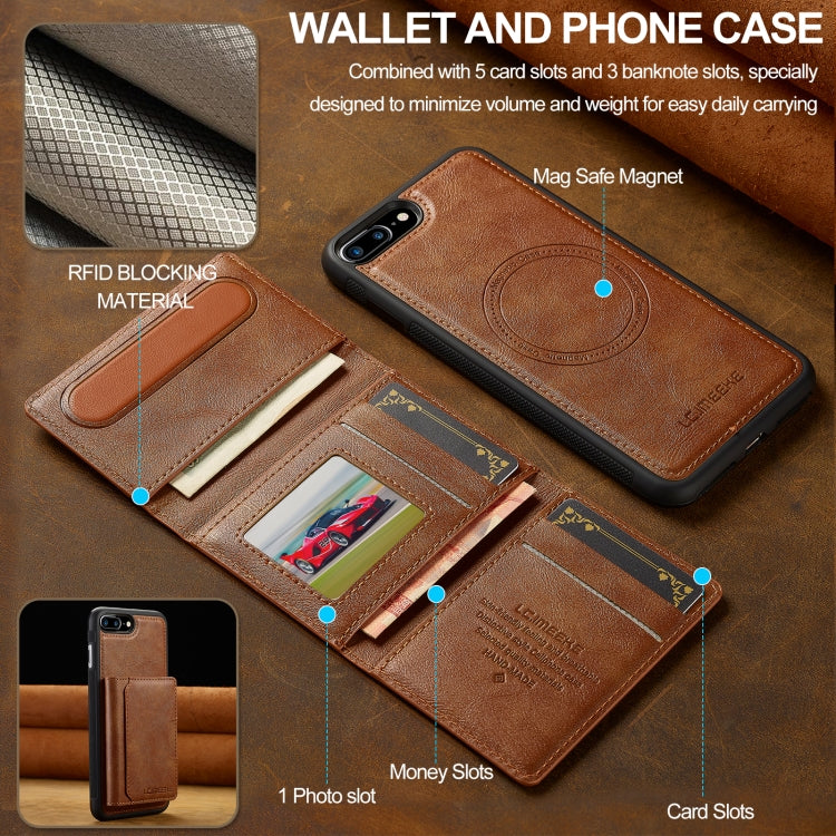 For iPhone 16e LC.IMEEKE L5 Series Detachable RFID Card Bag Magsafe Phone Case(Brown)