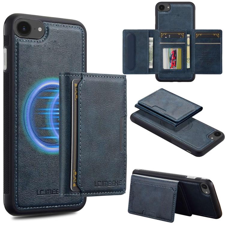 For iPhone 16e LC.IMEEKE L5 Series Detachable RFID Card Bag Magsafe Phone Case(Blue)