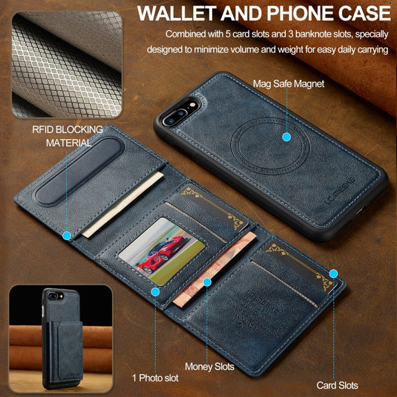 For iPhone 16e LC.IMEEKE L5 Series Detachable RFID Card Bag Magsafe Phone Case(Blue)