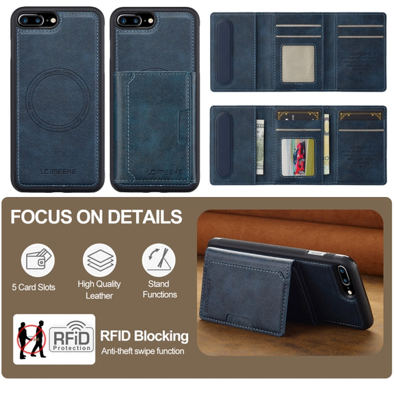For iPhone 16e LC.IMEEKE L5 Series Detachable RFID Card Bag Magsafe Phone Case(Blue)