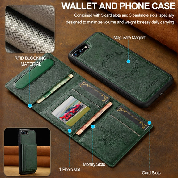 For iPhone 16e LC.IMEEKE L5 Series Detachable RFID Card Bag Magsafe Phone Case(Green)