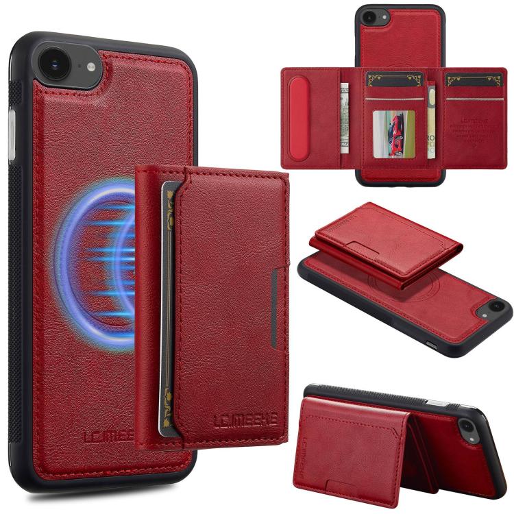 For iPhone 16e LC.IMEEKE L5 Series Detachable RFID Card Bag Magsafe Phone Case(Red)