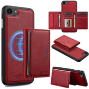 For iPhone 16e LC.IMEEKE L5 Series Detachable RFID Card Bag Magsafe Phone Case(Red)