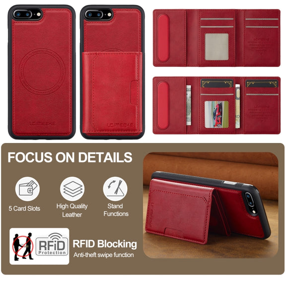 For iPhone 16e LC.IMEEKE L5 Series Detachable RFID Card Bag Magsafe Phone Case(Red)