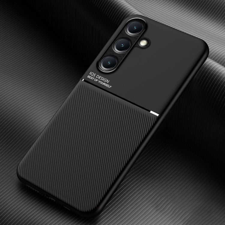 For Samsung Galaxy S25 5G Classic Tilt Strip Grain Magnetic PC Hybrid TPU Phone Case(Black)