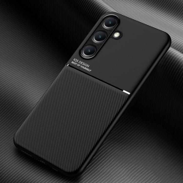 For Samsung Galaxy S25+ 5G Classic Tilt Strip Grain Magnetic PC Hybrid TPU Phone Case(Black)