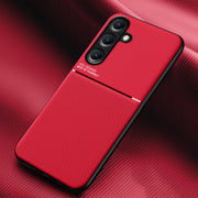 For Samsung Galaxy S25+ 5G Classic Tilt Strip Grain Magnetic PC Hybrid TPU Phone Case(Red)