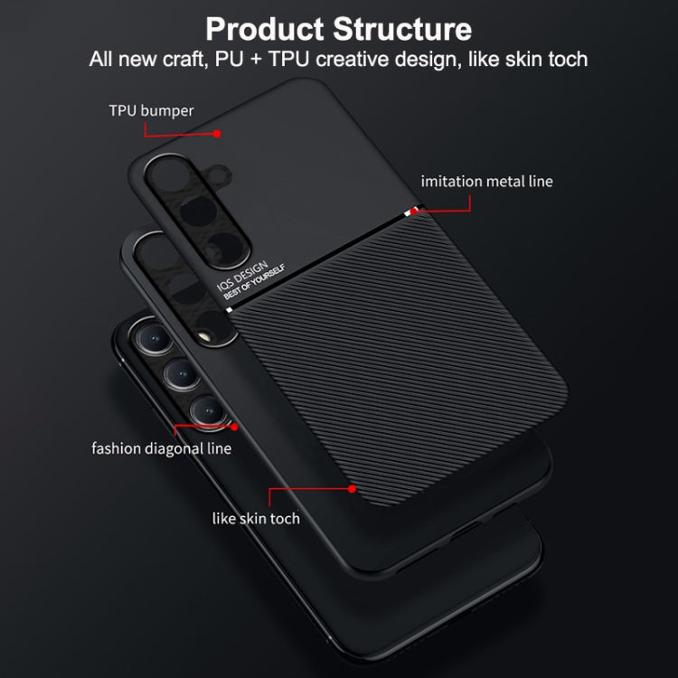 For Samsung Galaxy S25+ 5G Classic Tilt Strip Grain Magnetic PC Hybrid TPU Phone Case(Red)