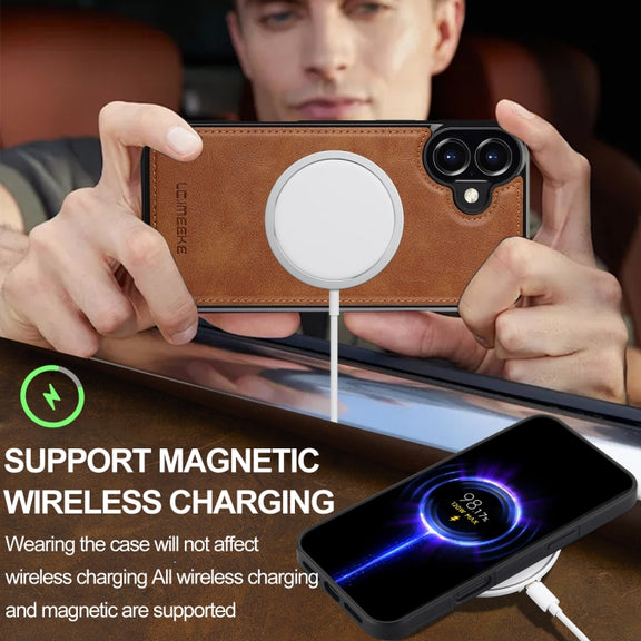 For iPhone 16 LC.IMEEKE Magsafe Phone Case(Brown)