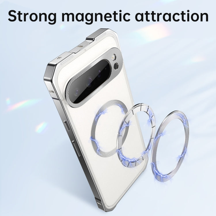 For Google Pixel 8 Pro Irregular Alloy Frame Fosted Translucent MagSafe Phone Case(Black)