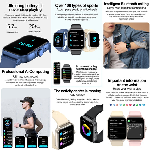 ZW36A 1.83 inch BT Call Smart Watch, Blood oxygen / Blood Pressure / Heart Rate(Black)