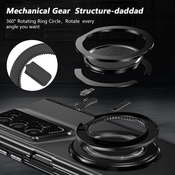 For Honor Magic V2 RSR Porsche Design Gold Medal Rotating Folding Series Ring Holder Phone Case(Black)