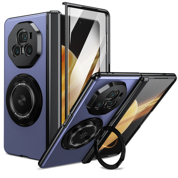 For Honor Magic V3 Gold Medal Rotating Folding Series Ring Holder Phone Case(Blue)