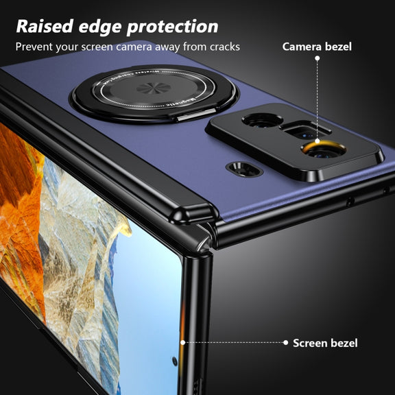 For Honor Magic Vs3 Gold Medal Rotating Folding Series Ring Holder Phone Case(Blue)