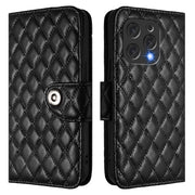 For Doogee N55 Plus Rhombic Texture Flip Leather Phone Case with Lanyard(Black)