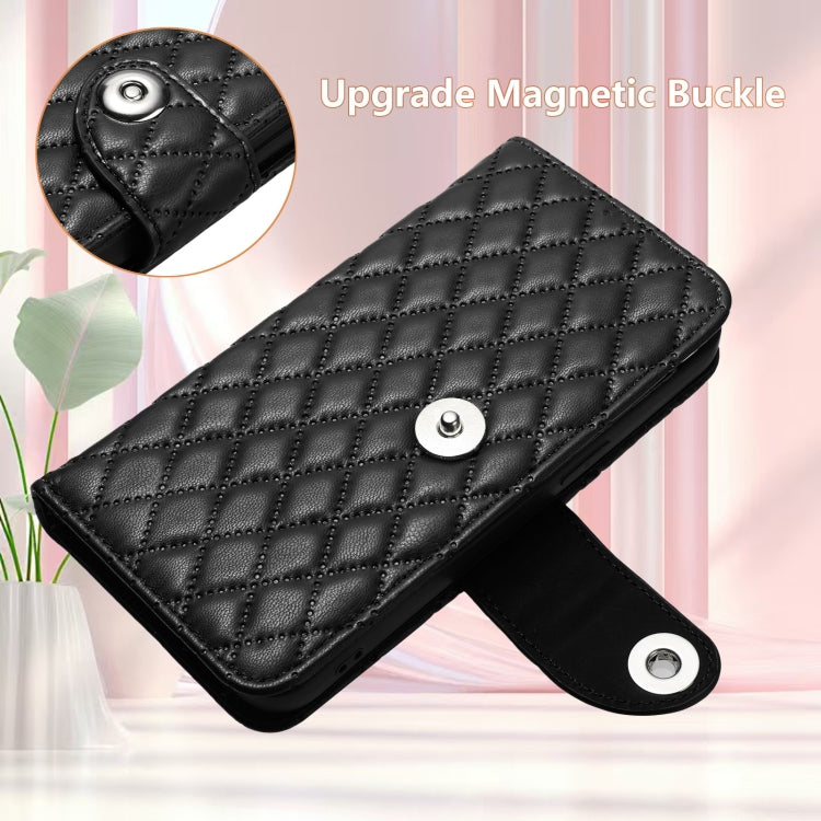 For Doogee N55 Plus Rhombic Texture Flip Leather Phone Case with Lanyard(Black)