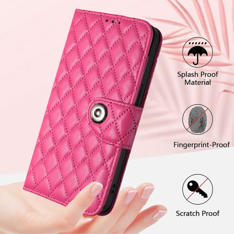 For Doogee N55 Plus Rhombic Texture Flip Leather Phone Case with Lanyard(Rose Red)