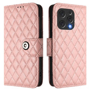 For Doogee N55 Plus Rhombic Texture Flip Leather Phone Case with Lanyard(Coral Pink)