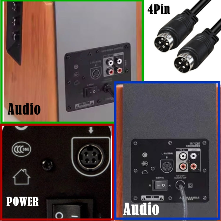 MD DIN 4 Pin Male to Male AC/DC Power Audio Adapter Cable, Length:5m(Black)