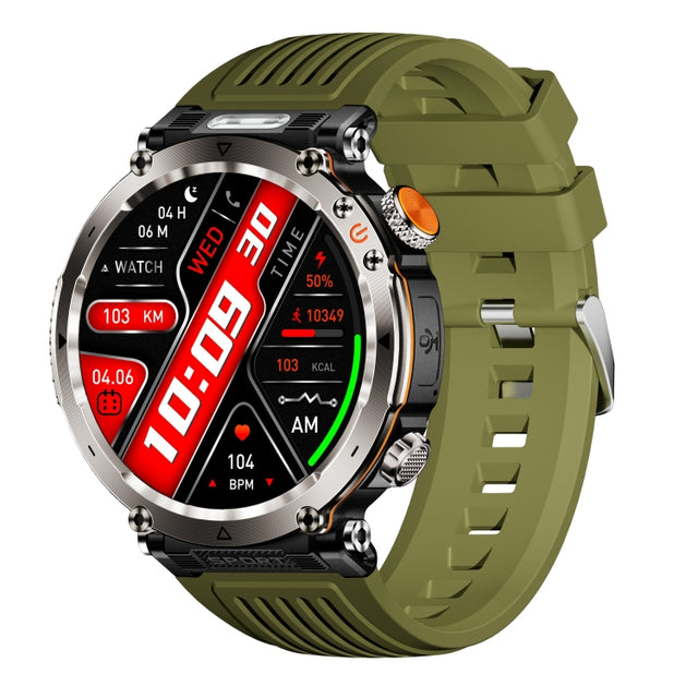 HT30 1.7 inch IP68 Water-resistant Silicone Band Smart Watch, Support Flashlight / Banknote Detector Light / Compass(Army Green)