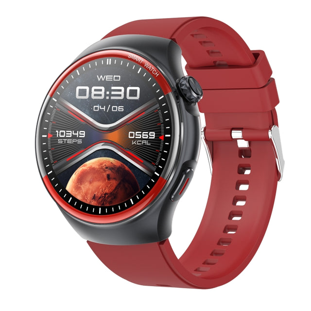 T82 1.43 inch Round Screen BT Call Smart Watch, Heart Rate / Blood Pressure / Blood Oxygen / Sleep / Blood Sugar / HRV / Metope / SOS, Strap:Silicone Red