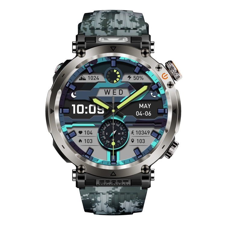 HT30 1.7 inch IP68 Water-resistant Camouflage Silicone Band Smart Watch, Support Flashlight / Banknote Detector Light / Compass(Blue)