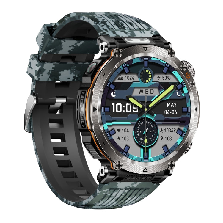 HT30 1.7 inch IP68 Water-resistant Camouflage Silicone Band Smart Watch, Support Flashlight / Banknote Detector Light / Compass(Blue)
