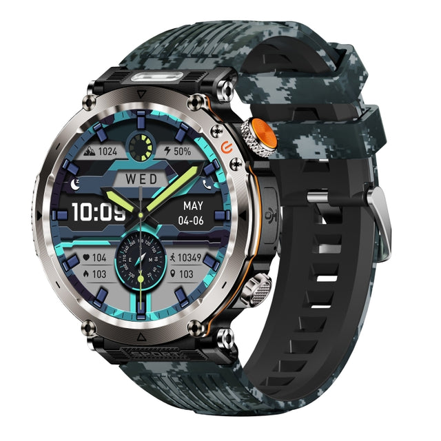 HT30 1.7 inch IP68 Water-resistant Camouflage Silicone Band Smart Watch, Support Flashlight / Banknote Detector Light / Compass(Blue)