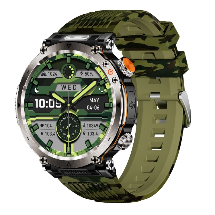 HT30 1.7 inch IP68 Water-resistant Camouflage Silicone Band Smart Watch, Support Flashlight / Banknote Detector Light / Compass(Army Green)
