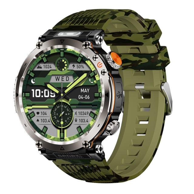 HT30 1.7 inch IP68 Water-resistant Camouflage Silicone Band Smart Watch, Support Flashlight / Banknote Detector Light / Compass(Army Green)