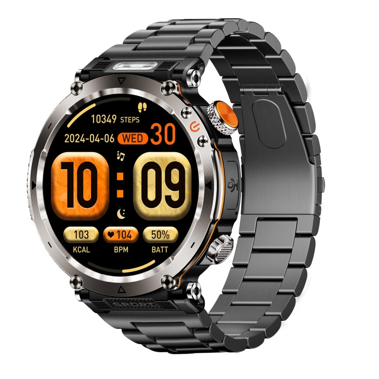 HT30 1.7 inch IP68 Water-resistant Steel Band Smart Watch, Support Flashlight / Banknote Detector Light / Compass(Black)