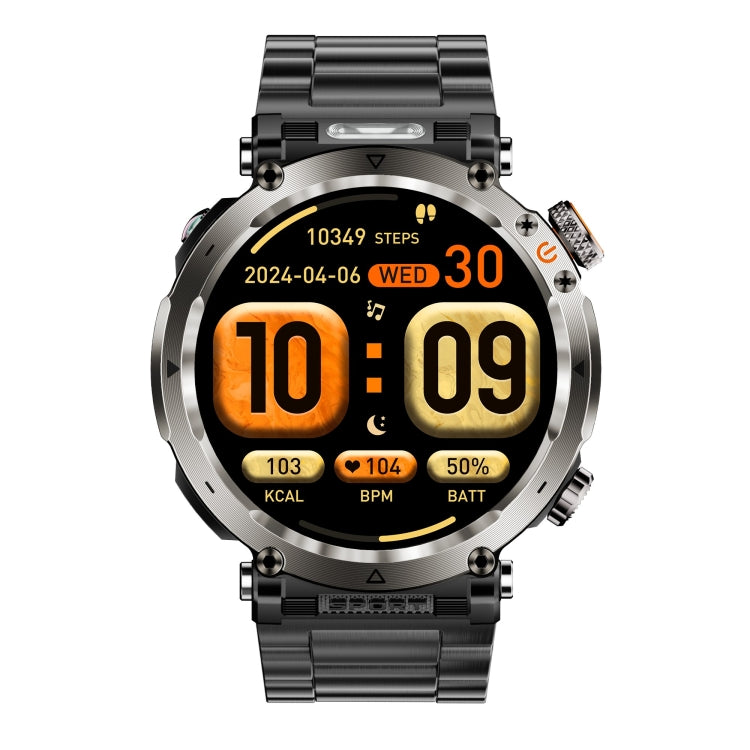 HT30 1.7 inch IP68 Water-resistant Steel Band Smart Watch, Support Flashlight / Banknote Detector Light / Compass(Black)