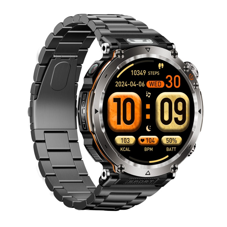 HT30 1.7 inch IP68 Water-resistant Steel Band Smart Watch, Support Flashlight / Banknote Detector Light / Compass(Black)