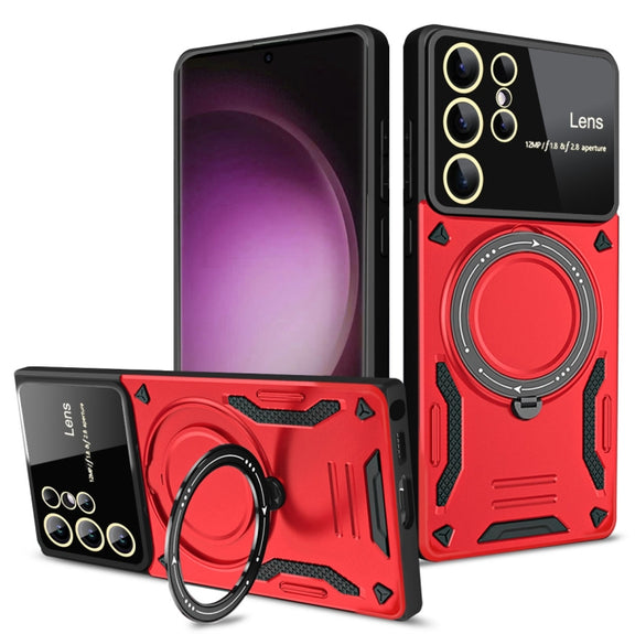 For Samsung Galaxy S25 Ultra 5G Large Window MagSafe Holder Phone Case(Red)